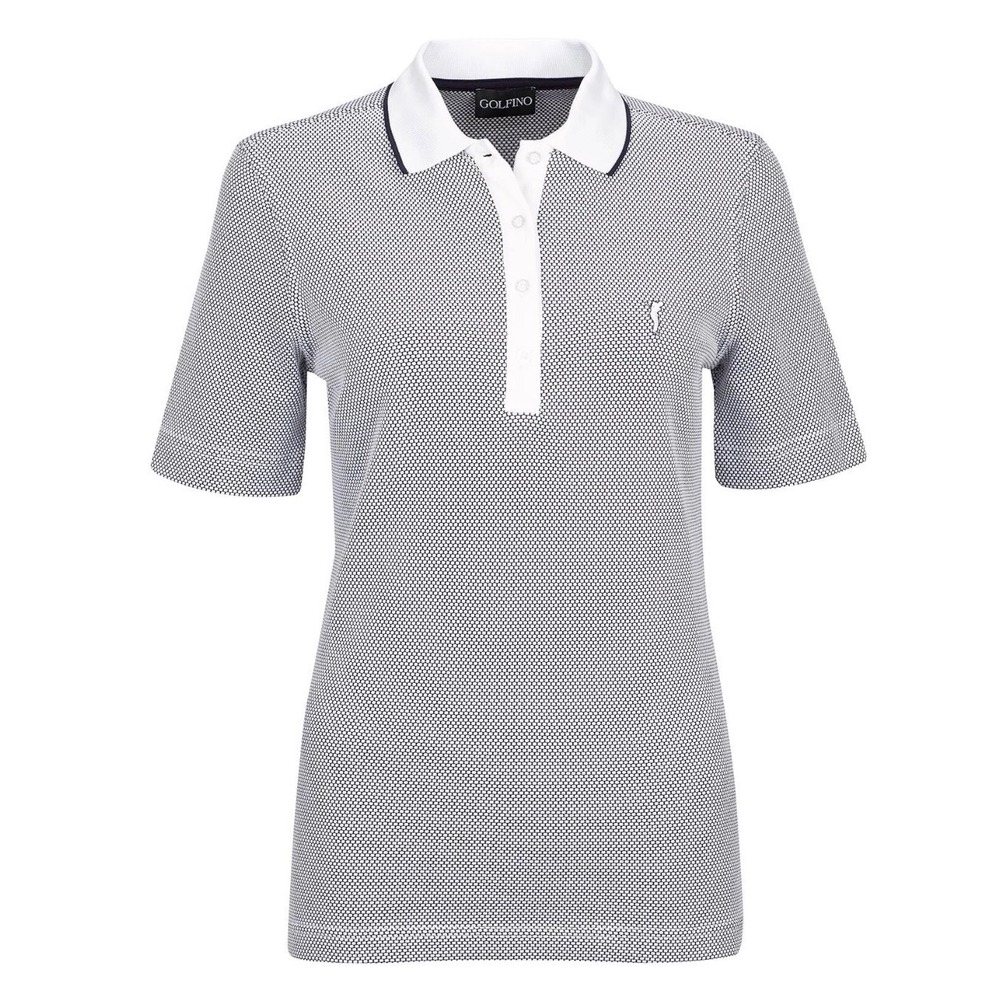 Golfino Short Sleeve Polo Shirt Textured Performance Golf Top Women 8 Navy White